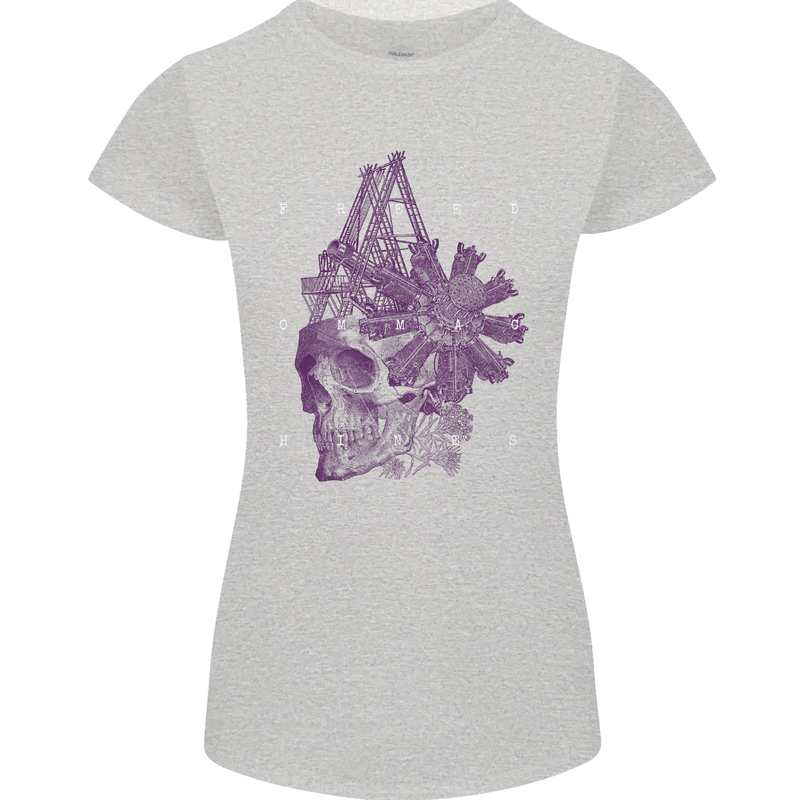 Freedom Machines Skull Womens Petite Cut T-Shirt Sports Grey