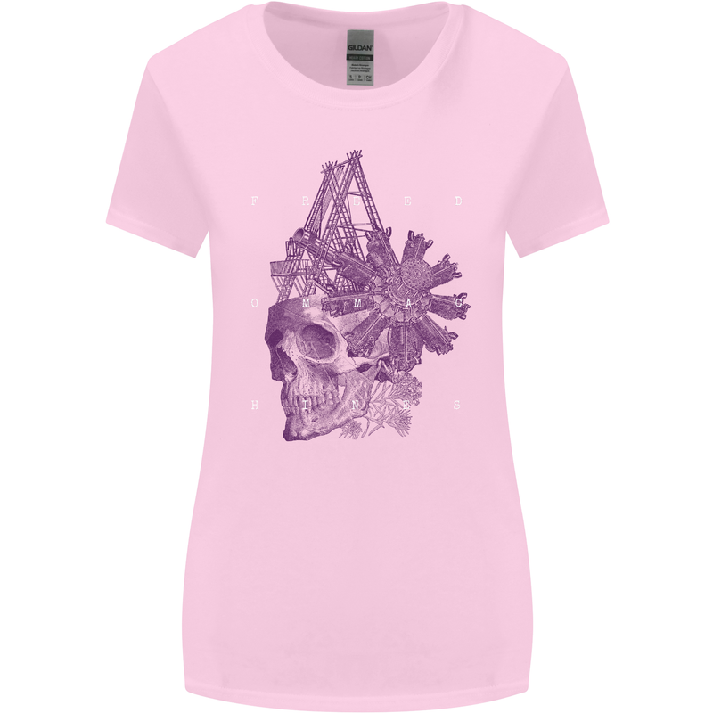 Freedom Machines Skull Womens Wider Cut T-Shirt Light Pink