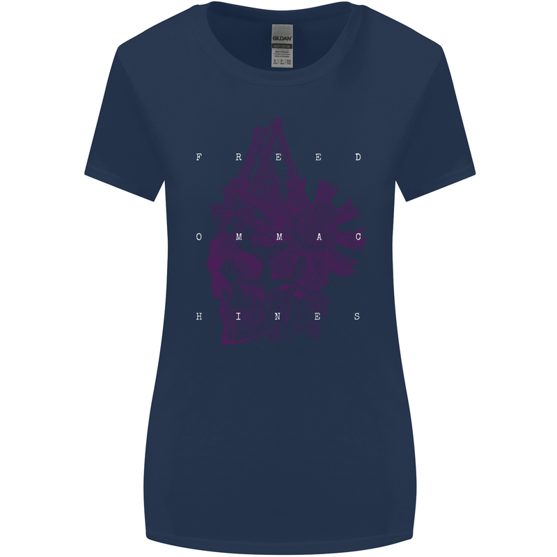 Freedom Machines Skull Womens Wider Cut T-Shirt Navy Blue