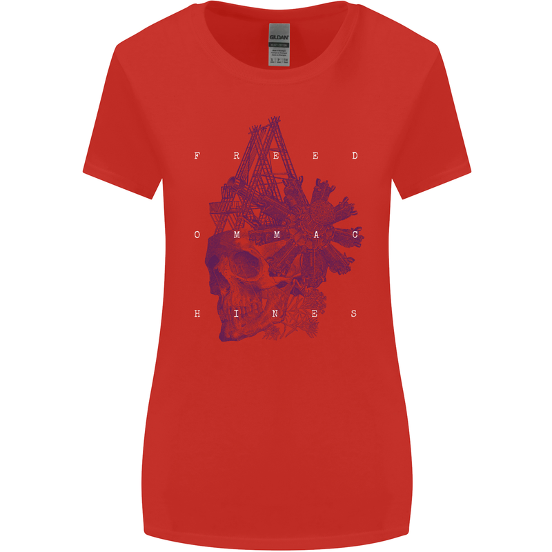 Freedom Machines Skull Womens Wider Cut T-Shirt Red