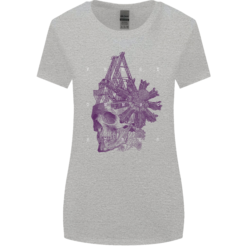 Freedom Machines Skull Womens Wider Cut T-Shirt Sports Grey