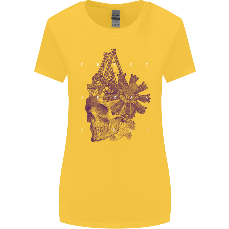 Freedom Machines Skull Womens Wider Cut T-Shirt Yellow