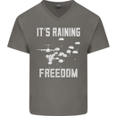 Freedom Parachute Regiment Para 1 2 3 4 SAS Mens V-Neck Cotton T-Shirt Charcoal
