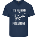 Freedom Parachute Regiment Para 1 2 3 4 SAS Mens V-Neck Cotton T-Shirt Navy Blue