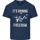 Freedom Parachute Regiment Para 1 2 3 4 SAS Mens V-Neck Cotton T-Shirt Navy Blue