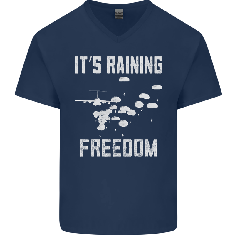 Freedom Parachute Regiment Para 1 2 3 4 SAS Mens V-Neck Cotton T-Shirt Navy Blue