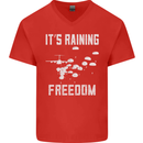 Freedom Parachute Regiment Para 1 2 3 4 SAS Mens V-Neck Cotton T-Shirt Red
