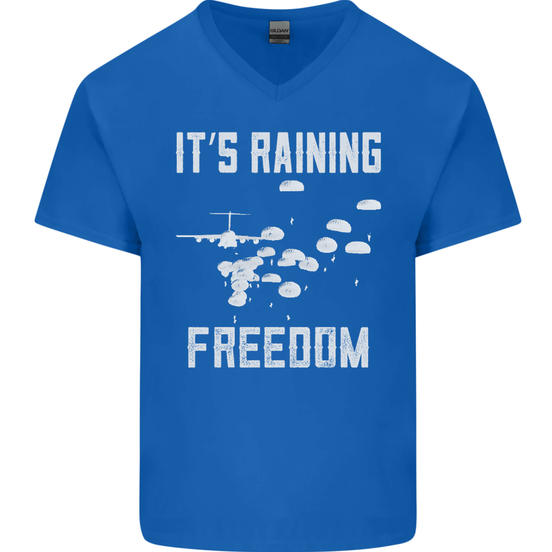 Freedom Parachute Regiment Para 1 2 3 4 SAS Mens V-Neck Cotton T-Shirt Royal Blue