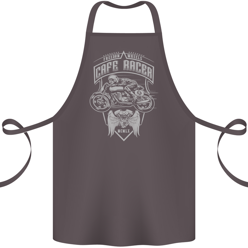Freedom Wheels Cafe Racer Biker Motorcycle Cotton Apron 100% Organic Dark Grey