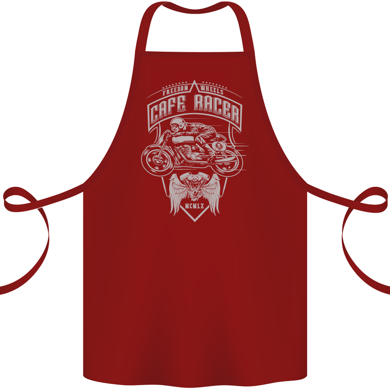 Freedom Wheels Cafe Racer Biker Motorcycle Cotton Apron 100% Organic Maroon
