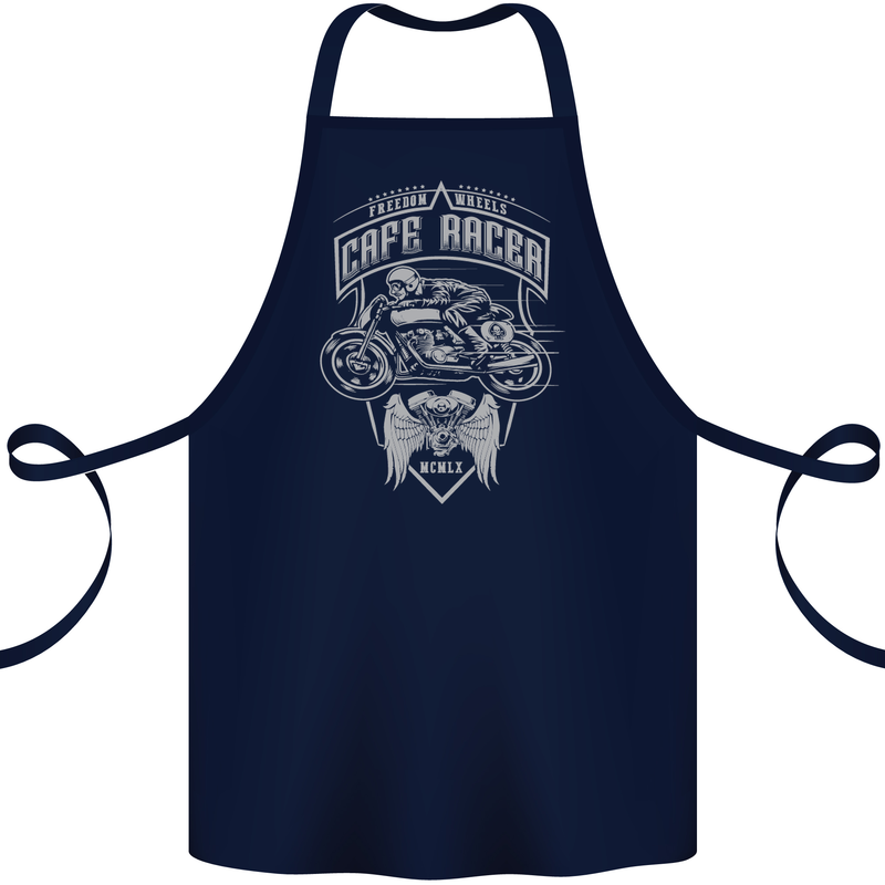 Freedom Wheels Cafe Racer Biker Motorcycle Cotton Apron 100% Organic Navy Blue