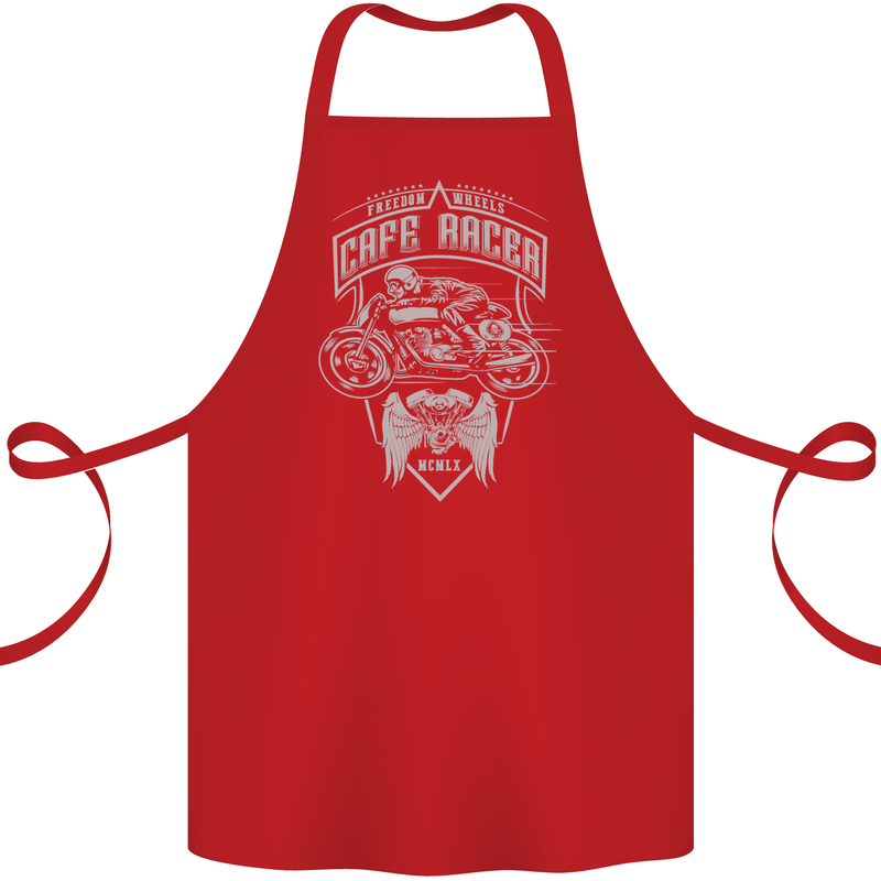 Freedom Wheels Cafe Racer Biker Motorcycle Cotton Apron 100% Organic Red