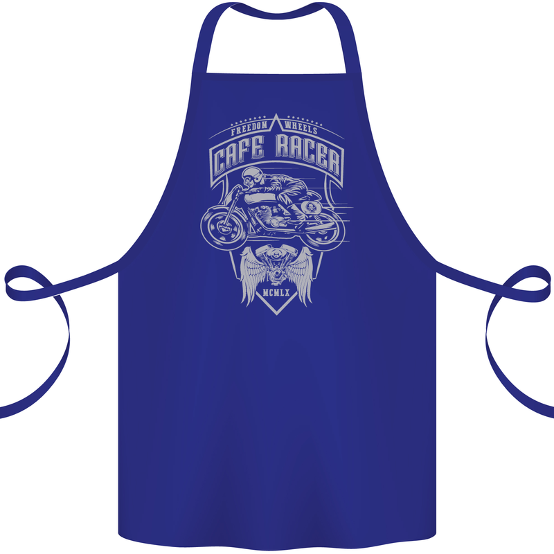 Freedom Wheels Cafe Racer Biker Motorcycle Cotton Apron 100% Organic Royal Blue
