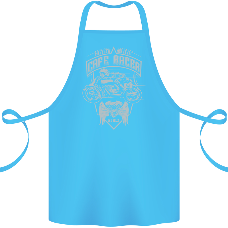 Freedom Wheels Cafe Racer Biker Motorcycle Cotton Apron 100% Organic Turquoise