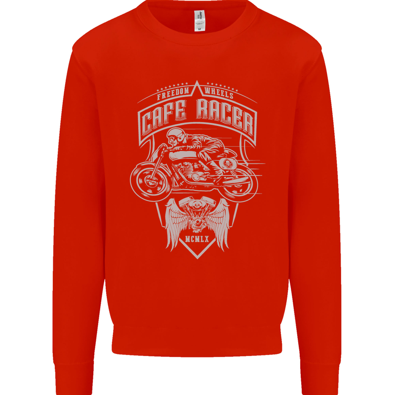 Freedom Wheels Cafe Racer Biker Motorcycle Kids Sweatshirt Jumper Bright Red