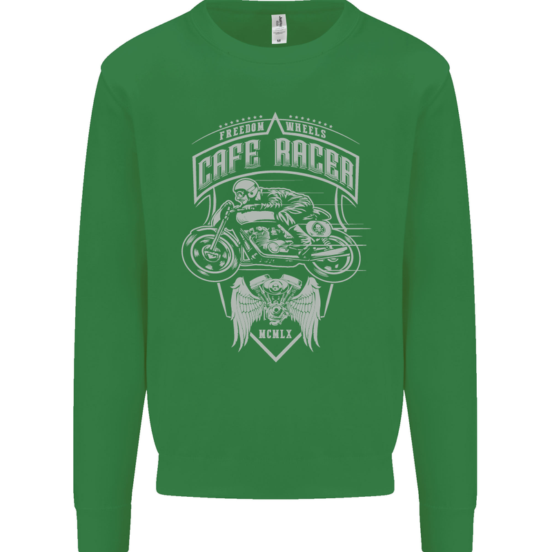 Freedom Wheels Cafe Racer Biker Motorcycle Kids Sweatshirt Jumper Irish Green