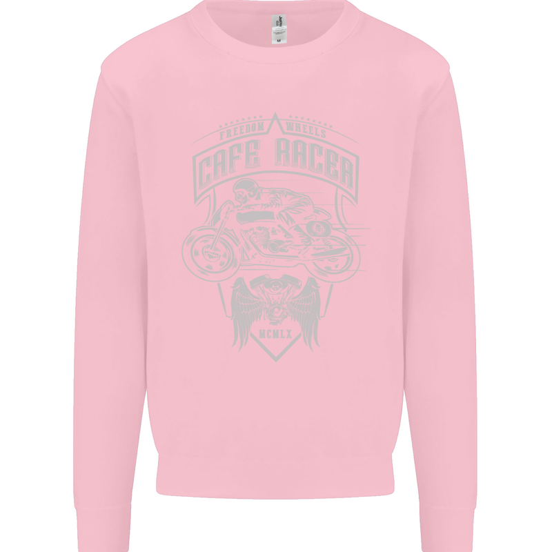 Freedom Wheels Cafe Racer Biker Motorcycle Kids Sweatshirt Jumper Light Pink