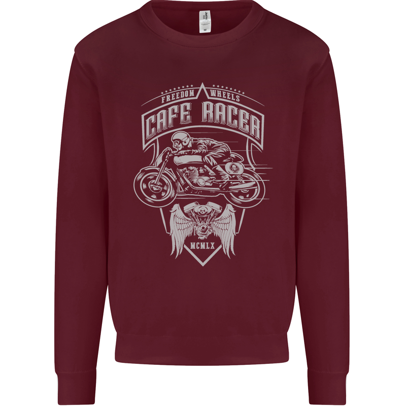 Freedom Wheels Cafe Racer Biker Motorcycle Kids Sweatshirt Jumper Maroon