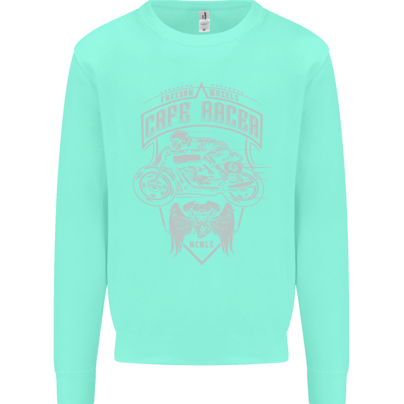 Freedom Wheels Cafe Racer Biker Motorcycle Kids Sweatshirt Jumper Peppermint
