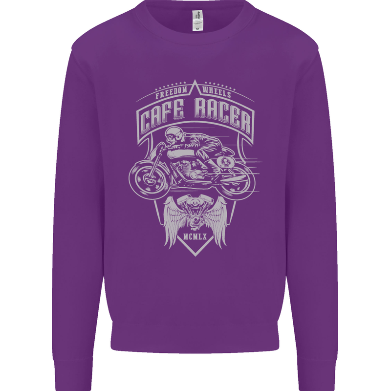Freedom Wheels Cafe Racer Biker Motorcycle Kids Sweatshirt Jumper Purple