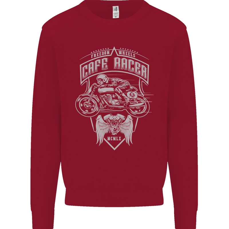 Freedom Wheels Cafe Racer Biker Motorcycle Kids Sweatshirt Jumper Red