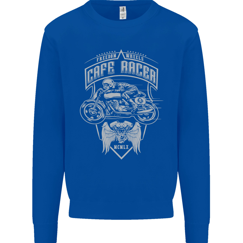 Freedom Wheels Cafe Racer Biker Motorcycle Kids Sweatshirt Jumper Royal Blue
