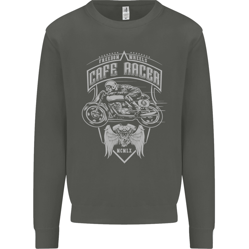 Freedom Wheels Cafe Racer Biker Motorcycle Kids Sweatshirt Jumper Storm Grey