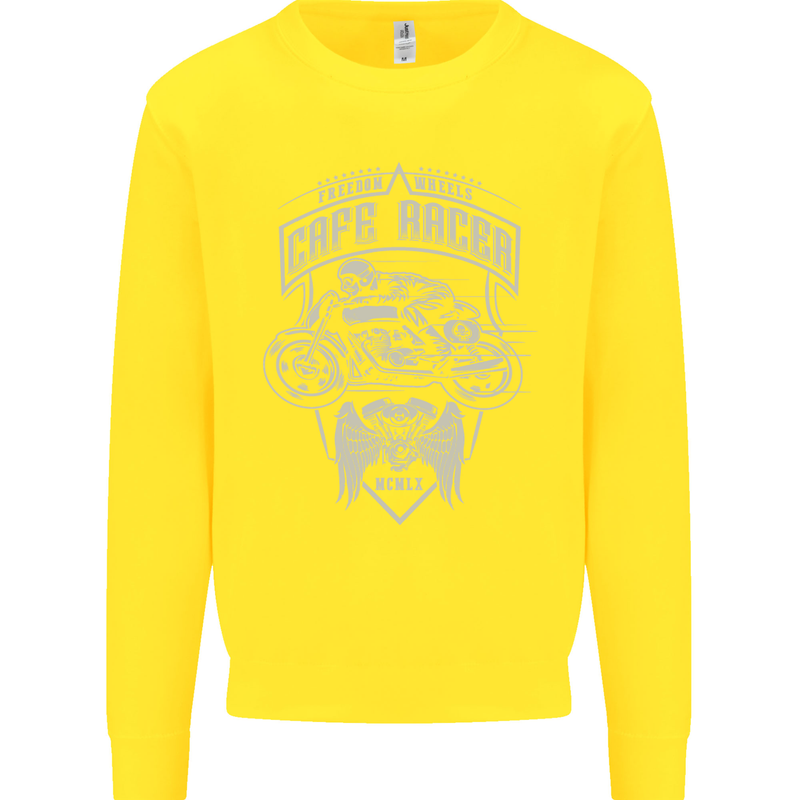 Freedom Wheels Cafe Racer Biker Motorcycle Kids Sweatshirt Jumper Yellow