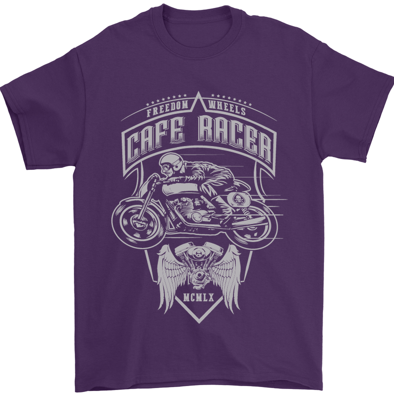 Freedom Wheels Cafe Racer Biker Motorcycle Mens T-Shirt Cotton Gildan Purple