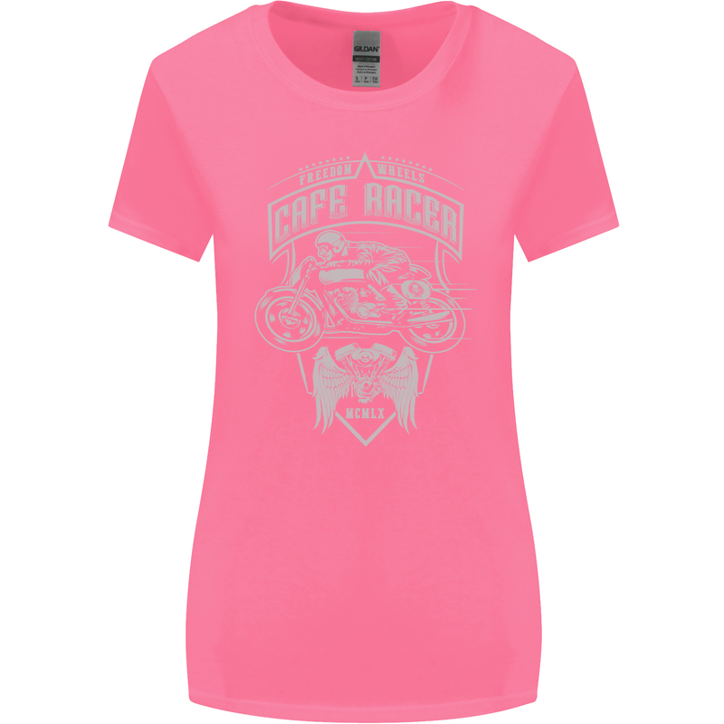 Freedom Wheels Cafe Racer Biker Motorcycle Womens Wider Cut T-Shirt Azalea