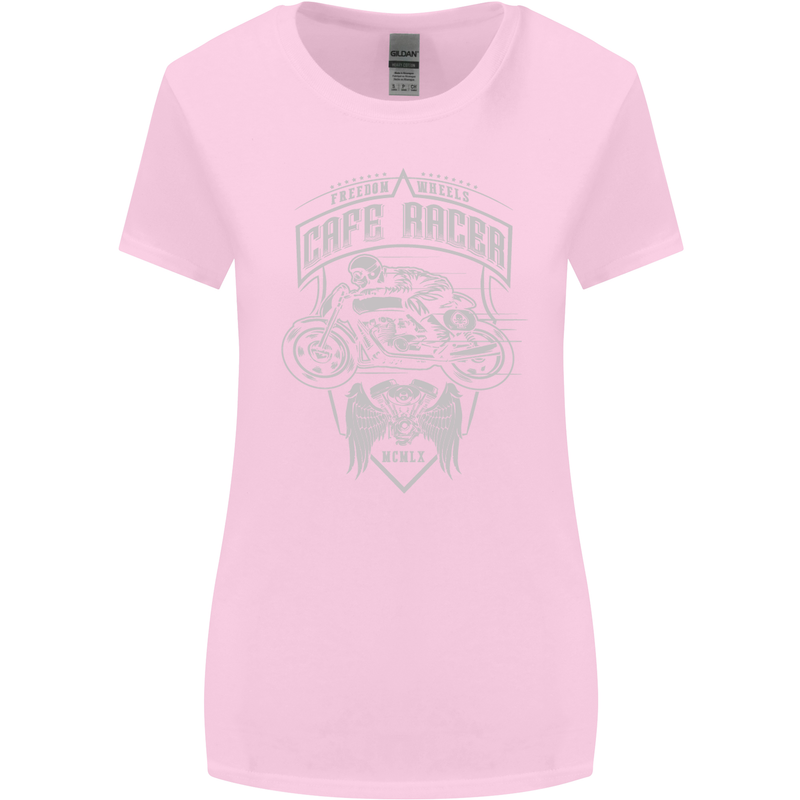 Freedom Wheels Cafe Racer Biker Motorcycle Womens Wider Cut T-Shirt Light Pink