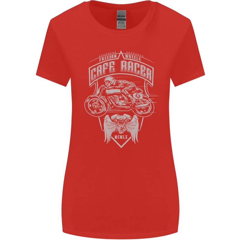 Freedom Wheels Cafe Racer Biker Motorcycle Womens Wider Cut T-Shirt Red