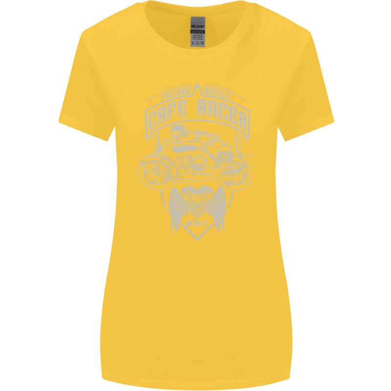 Freedom Wheels Cafe Racer Biker Motorcycle Womens Wider Cut T-Shirt Yellow