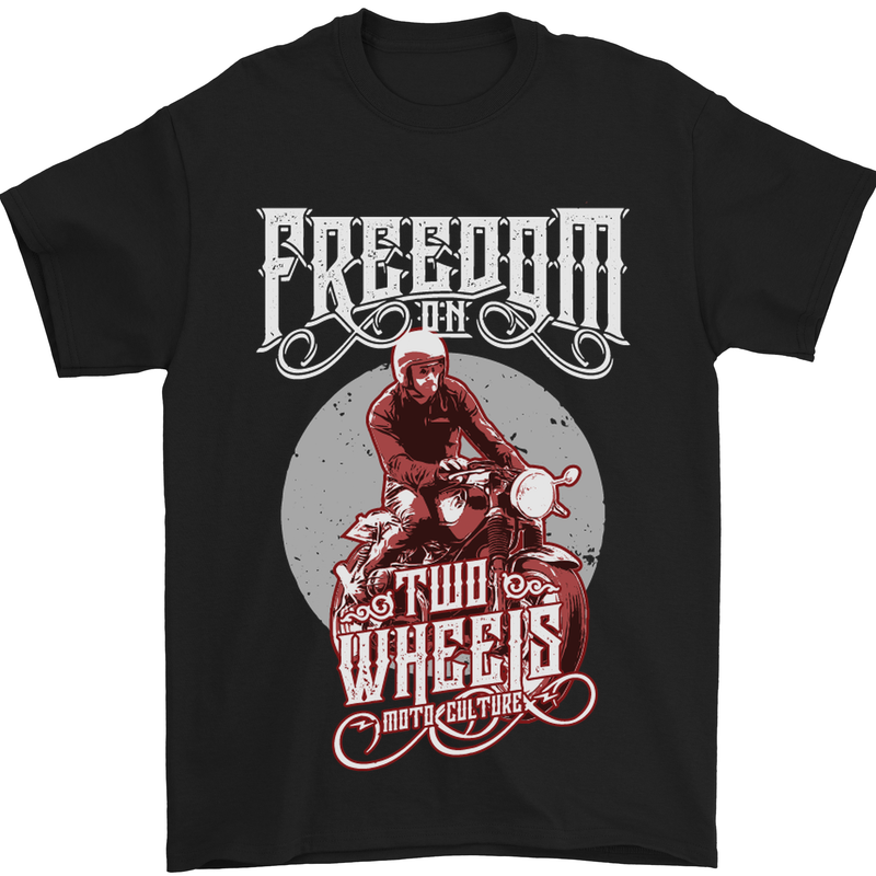Freedom on Two Wheels Biker Motorbike Mens T-Shirt Cotton Gildan Black