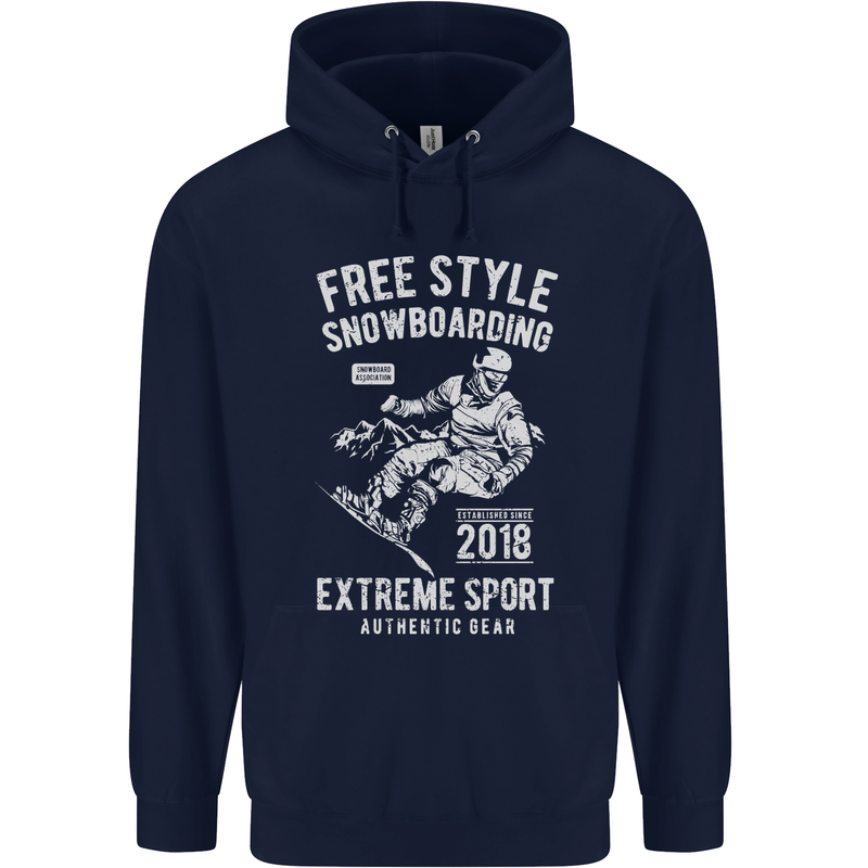 Freestyling Snowboarding Snowboard Childrens Kids Hoodie Navy Blue