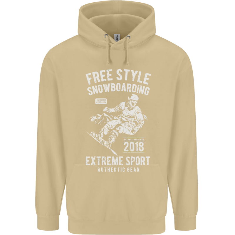 Freestyling Snowboarding Snowboard Mens 80% Cotton Hoodie Sand