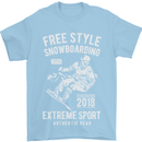 Freestyling Snowboarding Snowboard Mens T-Shirt Cotton Gildan Light Blue
