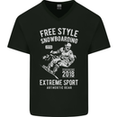 Freestyling Snowboarding Snowboard Mens V-Neck Cotton T-Shirt Black