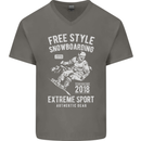 Freestyling Snowboarding Snowboard Mens V-Neck Cotton T-Shirt Charcoal