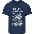 Freestyling Snowboarding Snowboard Mens V-Neck Cotton T-Shirt Navy Blue