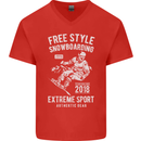 Freestyling Snowboarding Snowboard Mens V-Neck Cotton T-Shirt Red