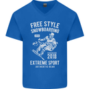 Freestyling Snowboarding Snowboard Mens V-Neck Cotton T-Shirt Royal Blue