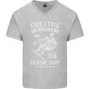 Freestyling Snowboarding Snowboard Mens V-Neck Cotton T-Shirt Sports Grey