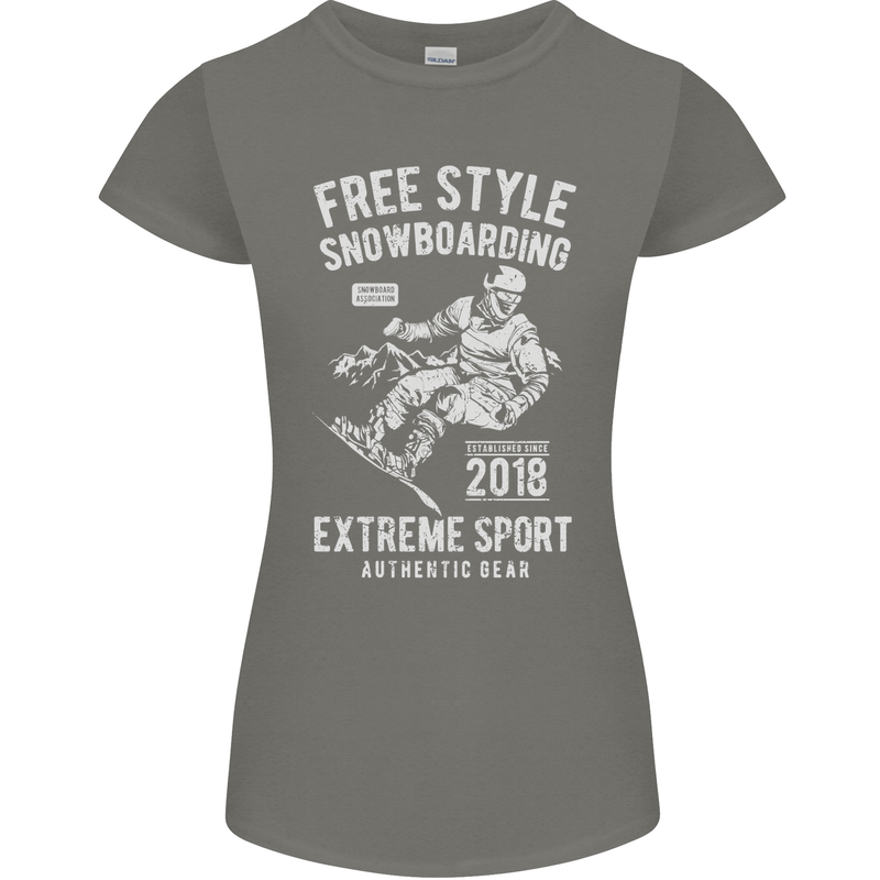 Freestyling Snowboarding Snowboard Womens Petite Cut T-Shirt Charcoal