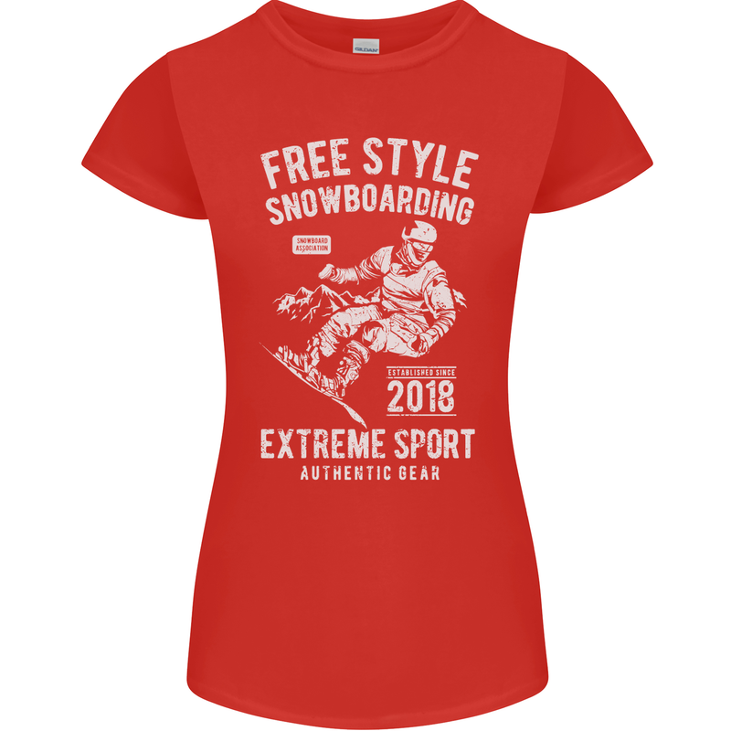Freestyling Snowboarding Snowboard Womens Petite Cut T-Shirt Red