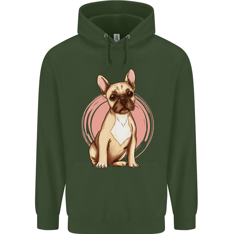 French Bulldog Mens 80% Cotton Hoodie Forest Green