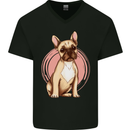 French Bulldog Mens V-Neck Cotton T-Shirt Black