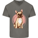 French Bulldog Mens V-Neck Cotton T-Shirt Charcoal
