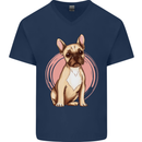 French Bulldog Mens V-Neck Cotton T-Shirt Navy Blue