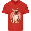 French Bulldog Mens V-Neck Cotton T-Shirt Red